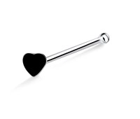 Black Heart Silver Bone Nose Stud NSKD-357CL